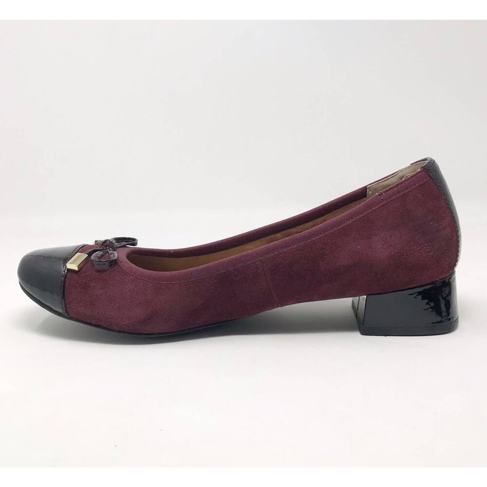 Vionic Daphne Suede Patent Block Heel Bow Low Pump Shoes Merlot Black Burgundy 8 - Picture 3 of 13